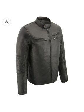 NWT MILWAUKEE LEATHER SFM1806 MEN'S BLACK EURO COLLAR CAFE STYLE LEATHER JACKET